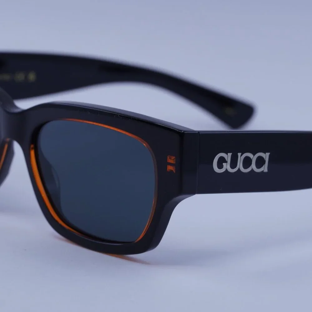 Gucci GG1794S 003 Sunglasses Transparent Orange/Black Square Frame, Blue Lenses - Picture 4 of 12